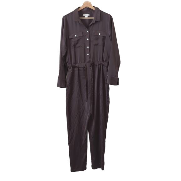 OUTERKNOWN Womens Jumpsuit Brown Silky Long Sleeve Size Small - Picture 1 of 7